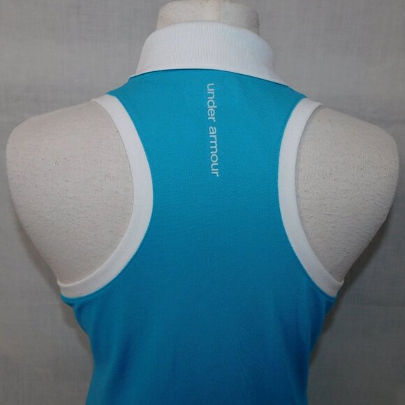 Under Armour heatgear Womens M Blue White Fitted Sleeveless Polo Shirt - Picture 7 of 8